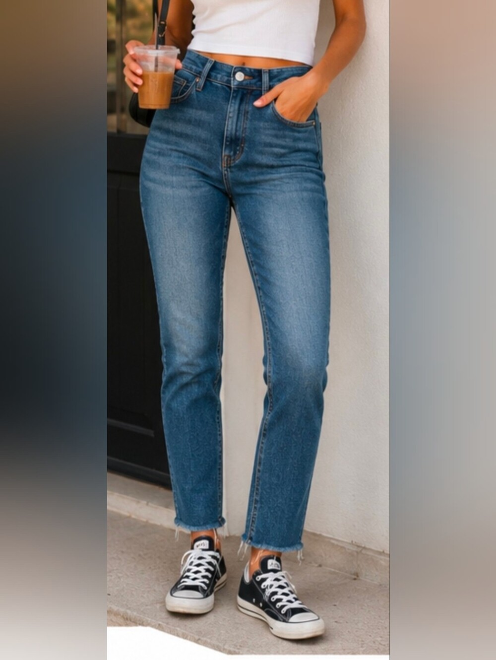 We The Free Free People High Rise Slim Straight Jeans Size 28 Raw Hem